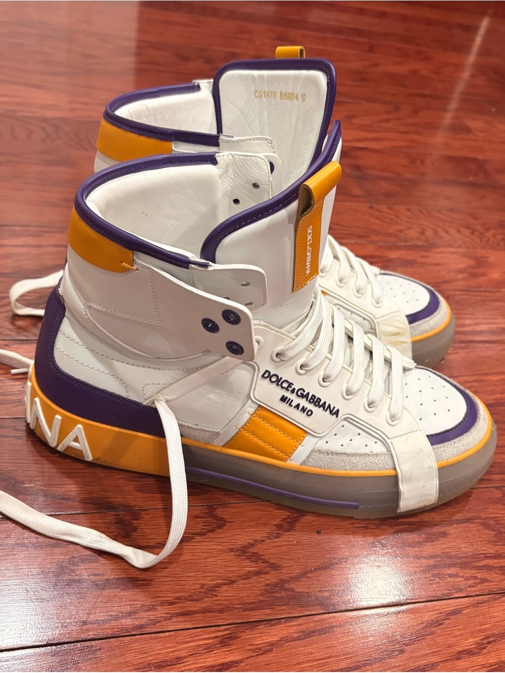 Dolce & Gabbana White, Purple & Yellow High-Top Sneakers